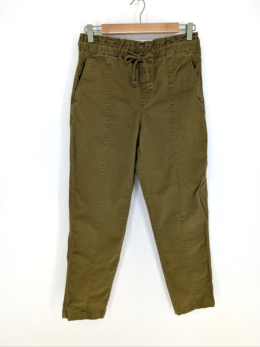 LOFT Pull-on Paper Bag Drawstring Pants Green Cotton Small